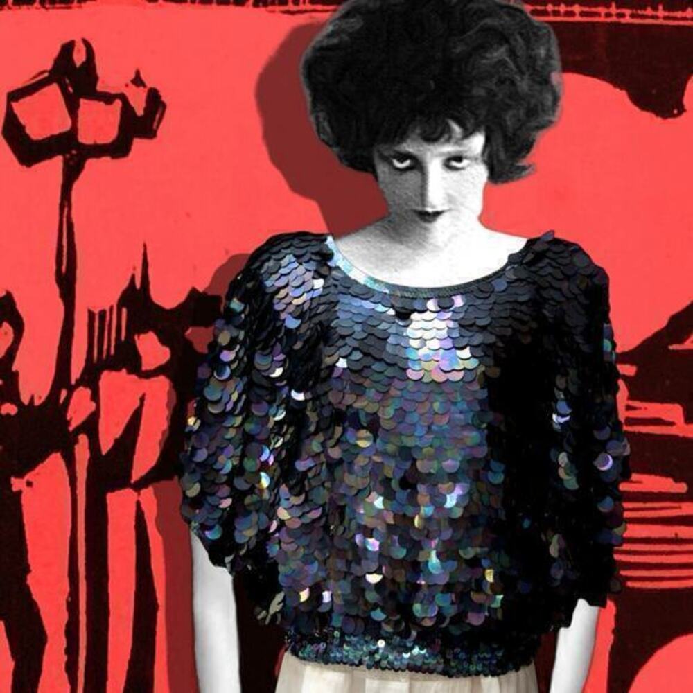 Silk Sweater Vintage 1980’s Paillettes Sequin Oil Slick Rainbow Black Dolman